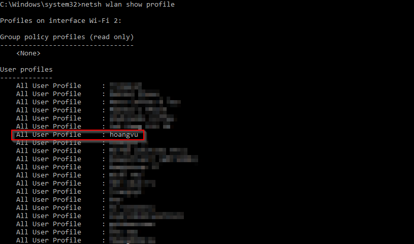 Run command to see saved wifi profiles